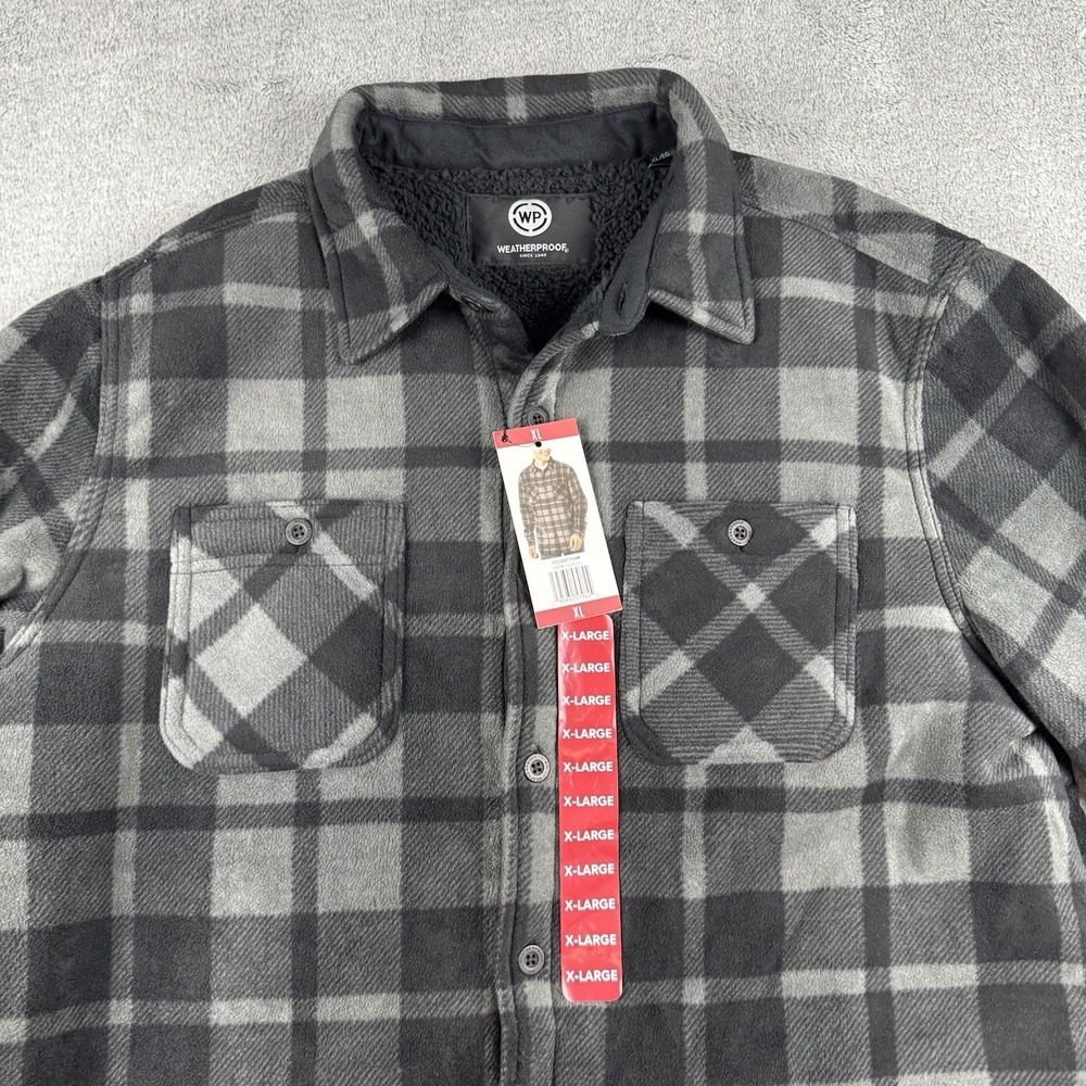 Weatherproof Vintage Mens XL Lined Shacket Jacket Charcoal Plaid F2330871SAM NWT